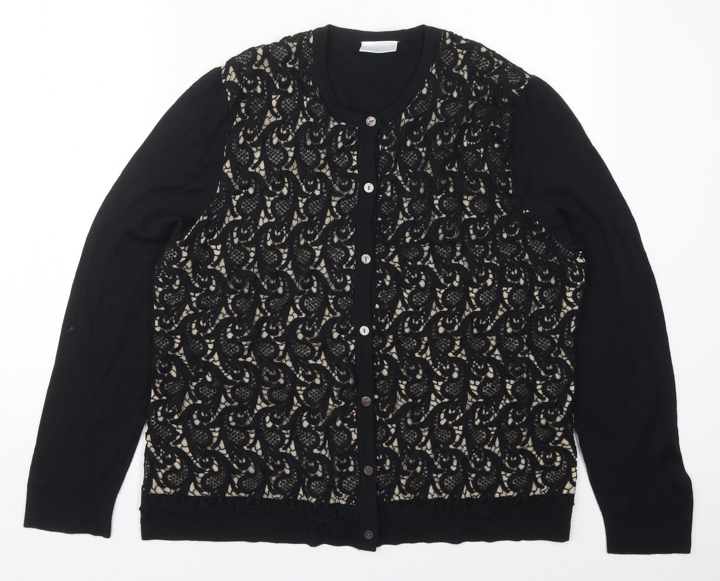 Cotswold Womens Black Crew Neck  Wool Cardigan Jumper Size 3XL