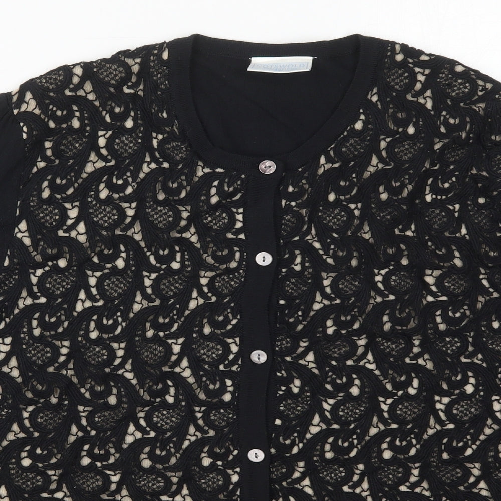 Cotswold Womens Black Crew Neck  Wool Cardigan Jumper Size 3XL