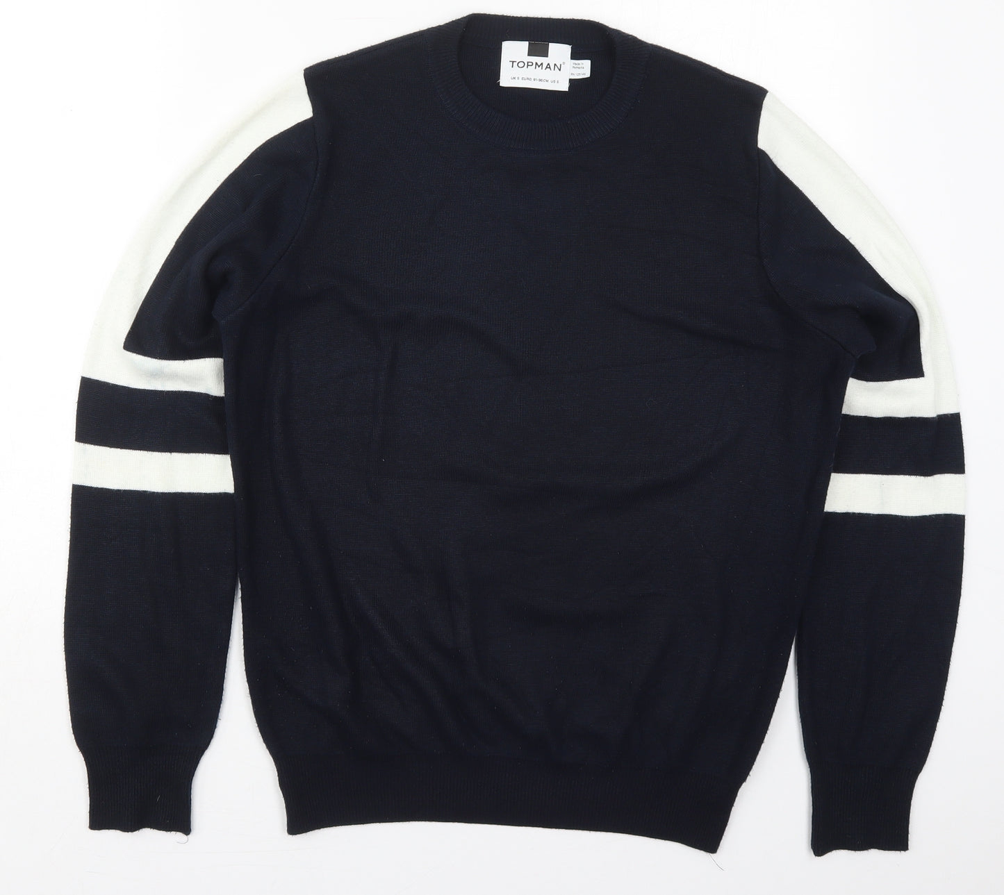 Topman Mens Blue Crew Neck Striped Acrylic Pullover Jumper Size S