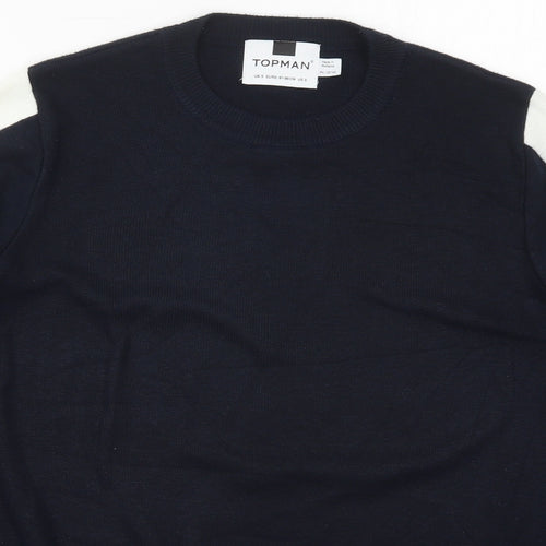 Topman Mens Blue Crew Neck Striped Acrylic Pullover Jumper Size S