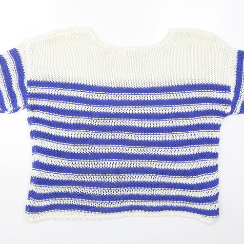 NEXT Womens Blue Boat Neck Striped Cotton Pullover Jumper Size XL