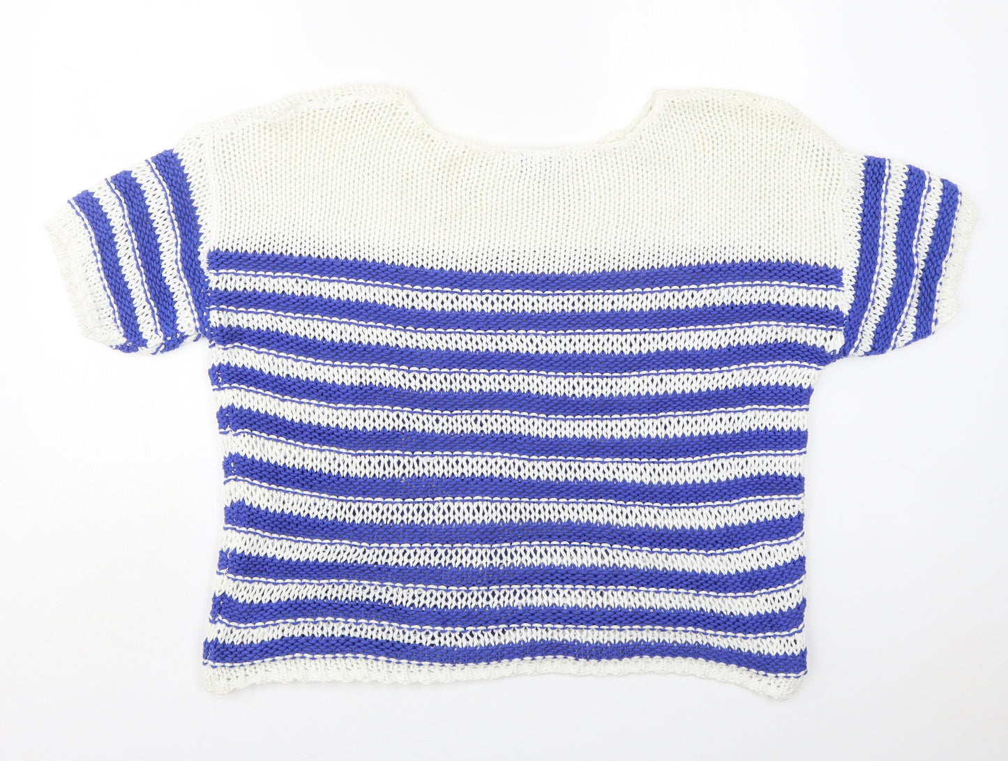 NEXT Womens Blue Boat Neck Striped Cotton Pullover Jumper Size XL