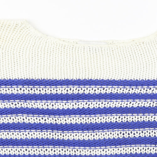 NEXT Womens Blue Boat Neck Striped Cotton Pullover Jumper Size XL