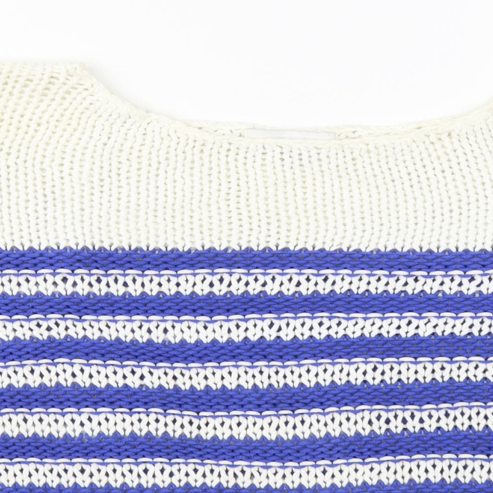 NEXT Womens Blue Boat Neck Striped Cotton Pullover Jumper Size XL
