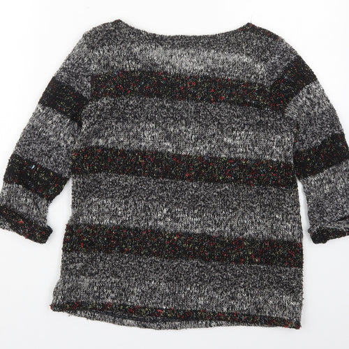 River Island Womens Grey Boat Neck Striped Polyester Pullover Jumper Size 8