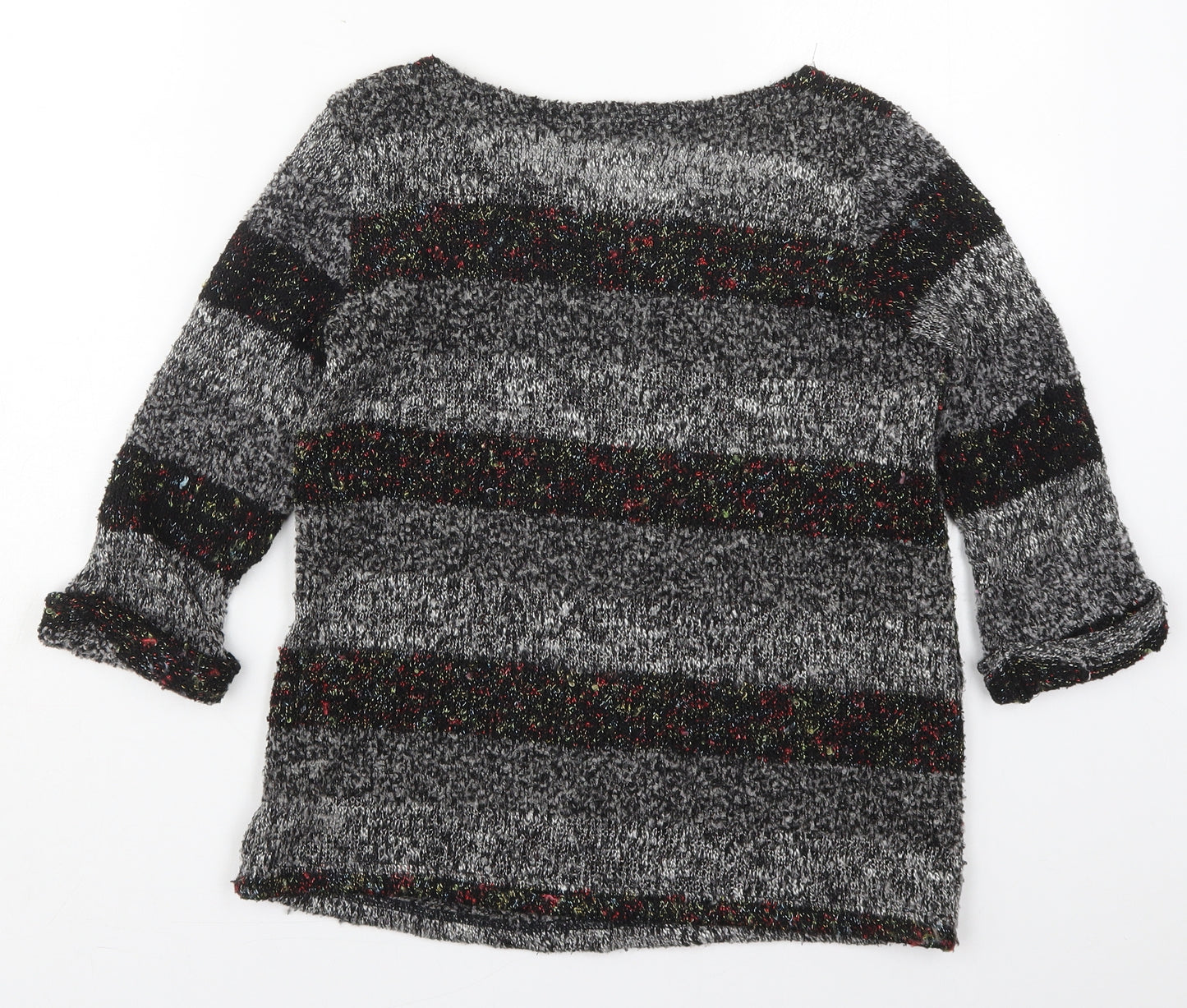 River Island Womens Grey Boat Neck Striped Polyester Pullover Jumper Size 8