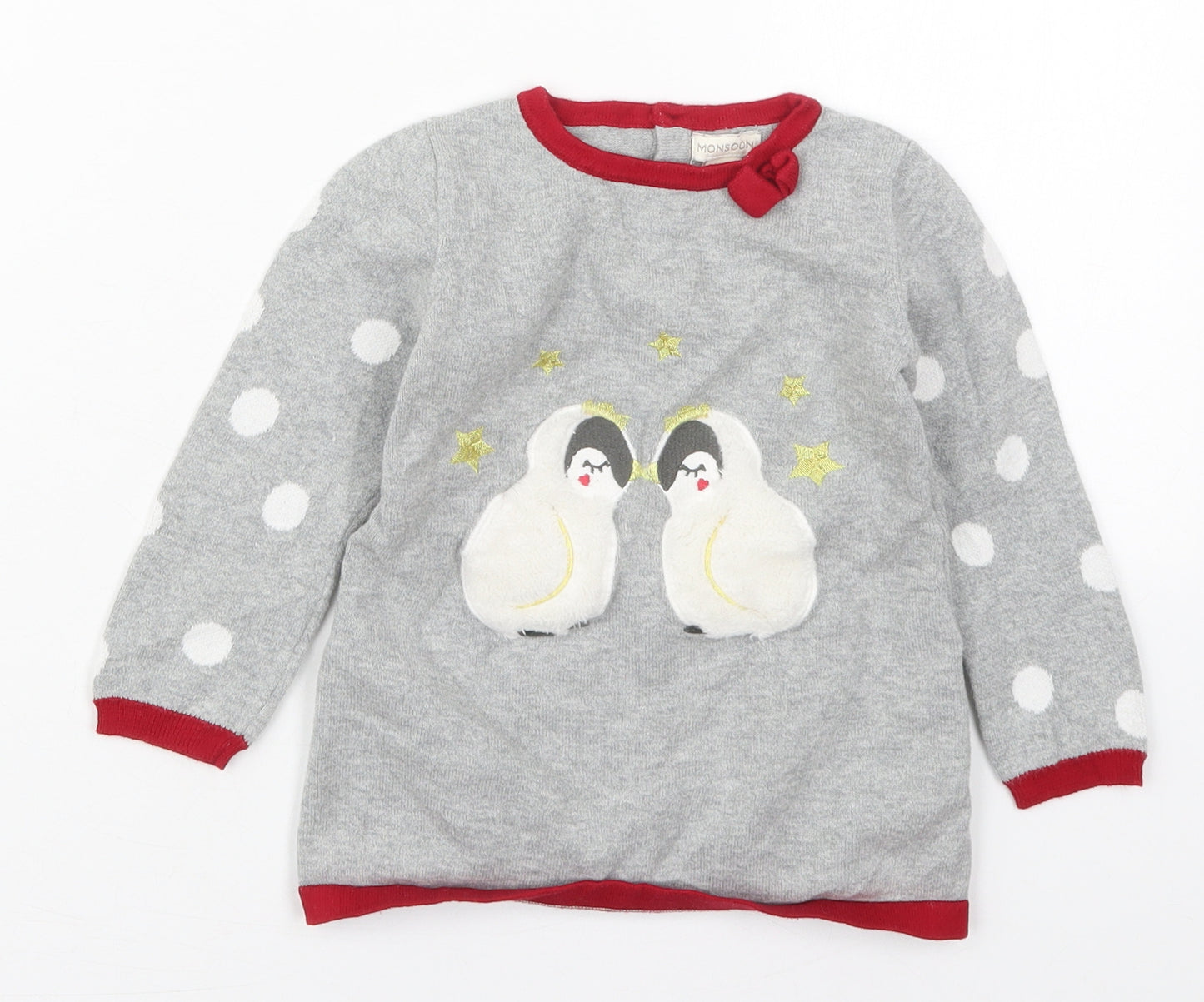 Monsoon Girls Grey Polka Dot Cotton Pullover Jumper Size 12-18 Months  Pullover - Penguins
