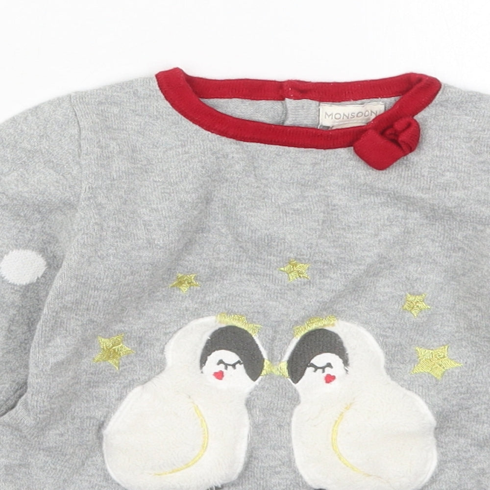 Monsoon Girls Grey Polka Dot Cotton Pullover Jumper Size 12-18 Months  Pullover - Penguins