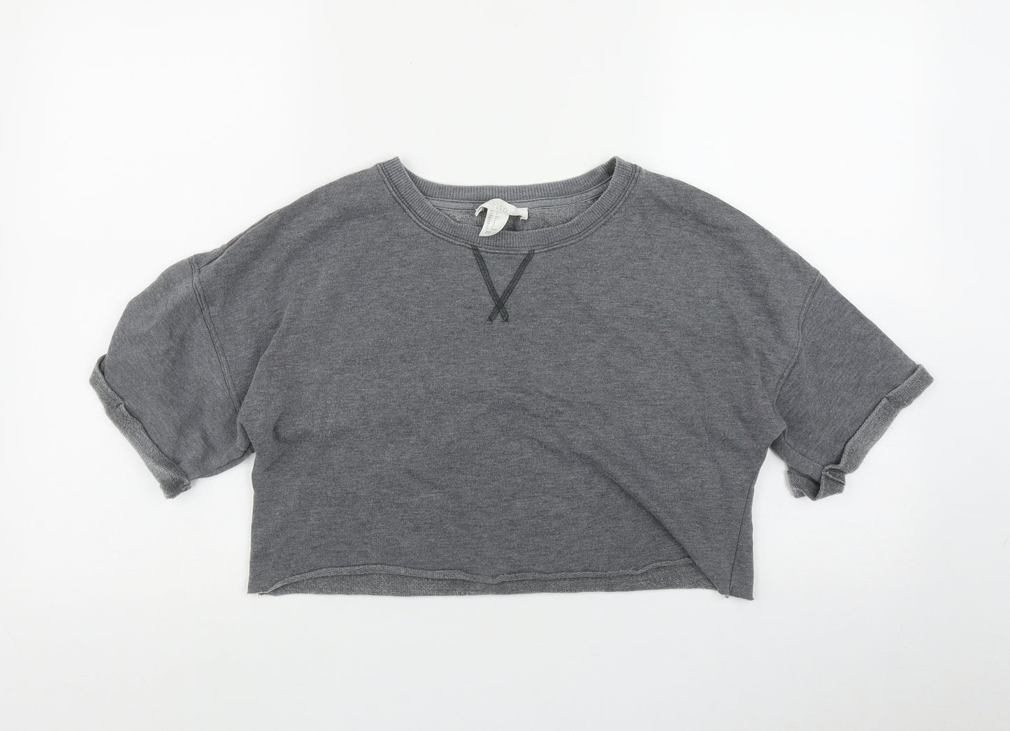 FOREVER 21 Womens Grey  Cotton Cropped T-Shirt Size S Round Neck