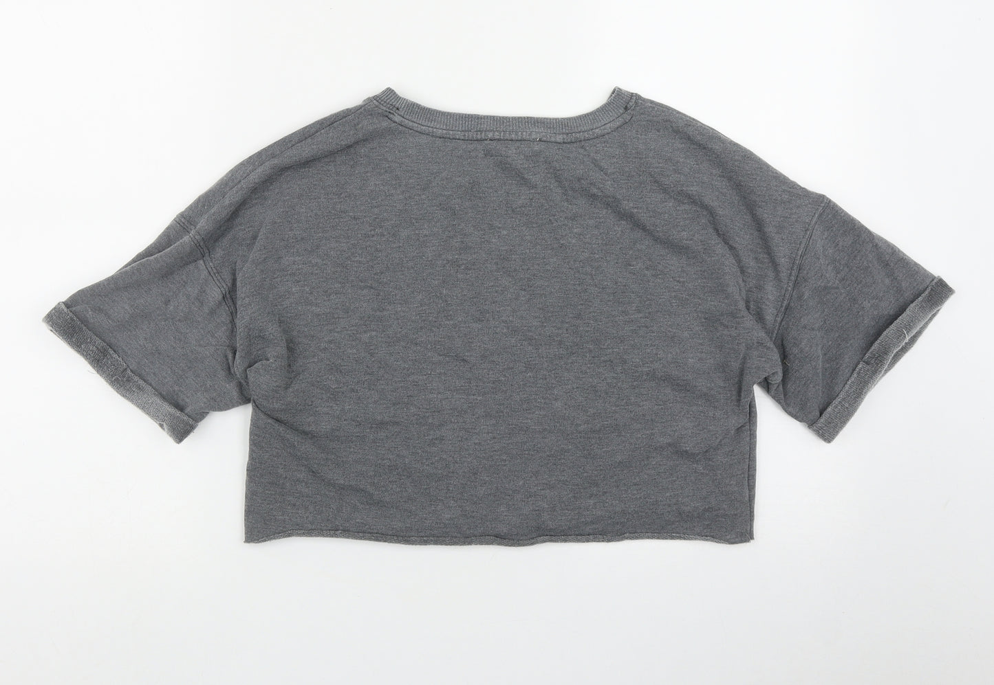 FOREVER 21 Womens Grey  Cotton Cropped T-Shirt Size S Round Neck