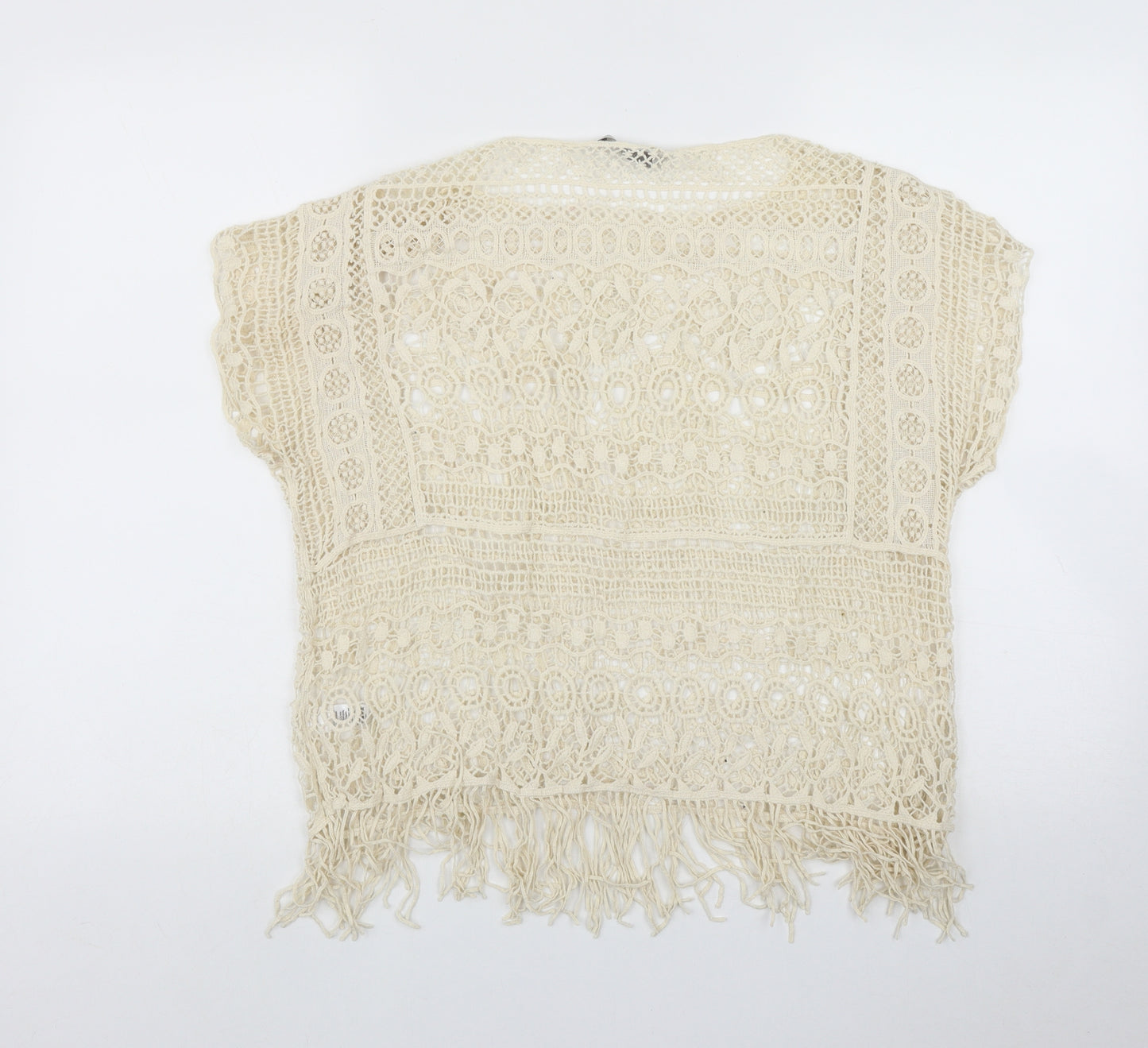 George Womens Ivory Geometric Cotton Basic T-Shirt Size 8 Round Neck