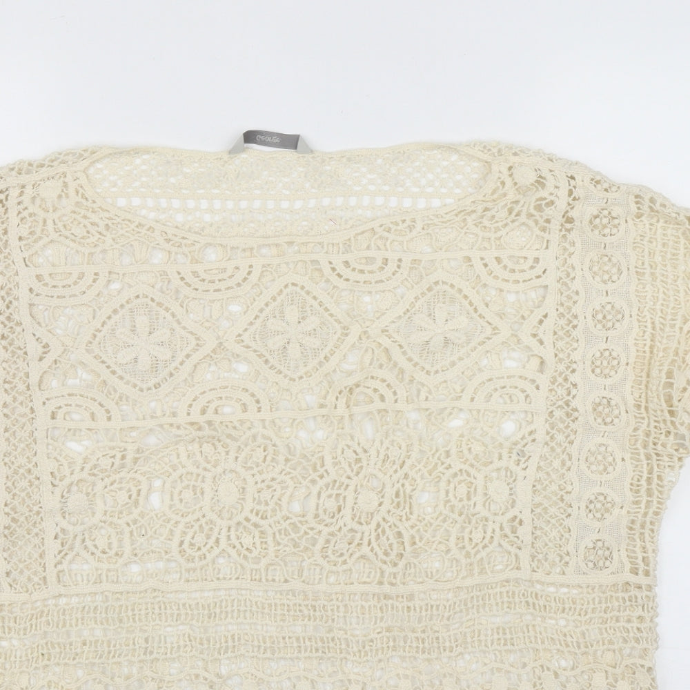 George Womens Ivory Geometric Cotton Basic T-Shirt Size 8 Round Neck