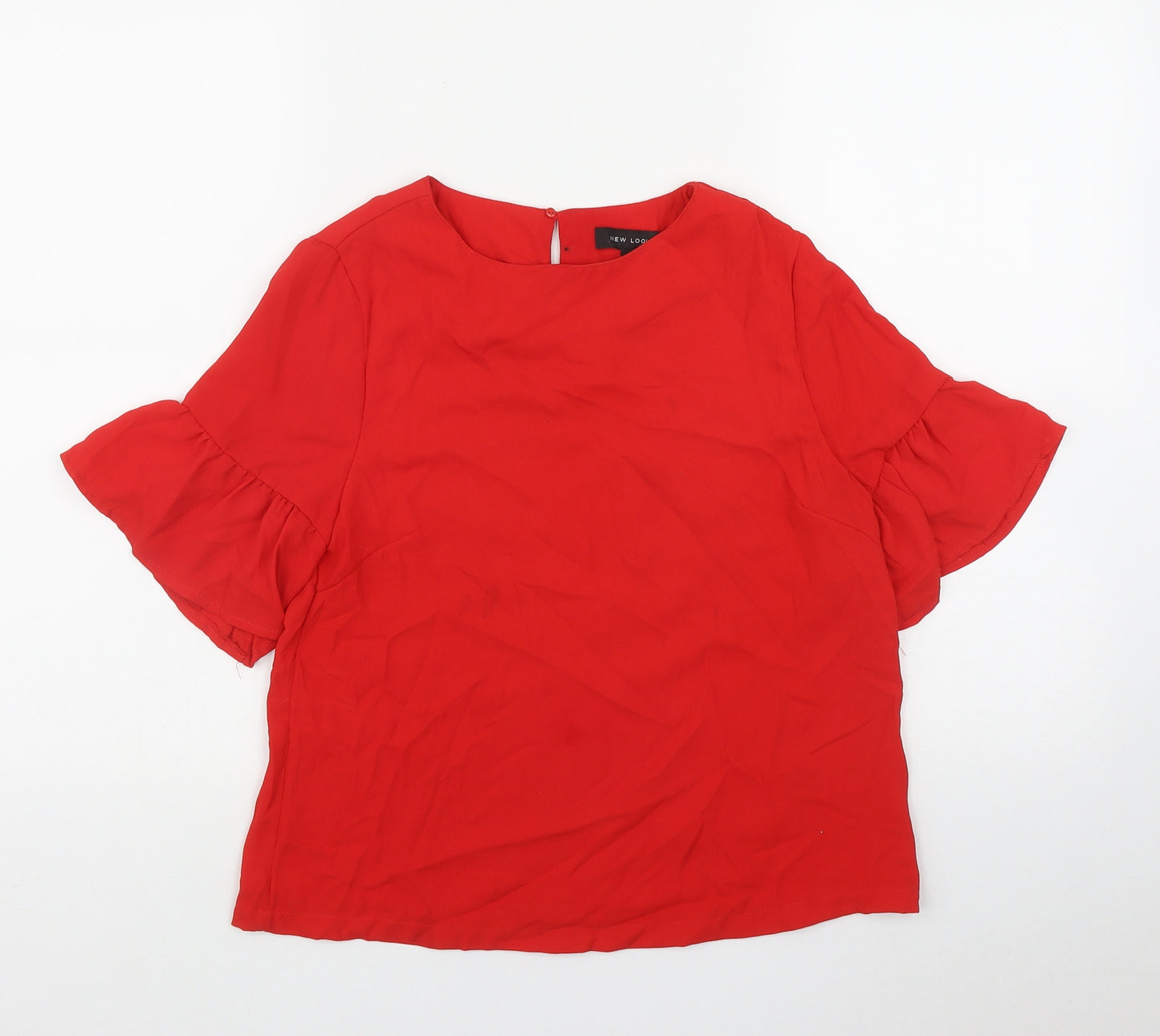 New Look Womens Red  Polyester Basic Blouse Size 8 Round Neck