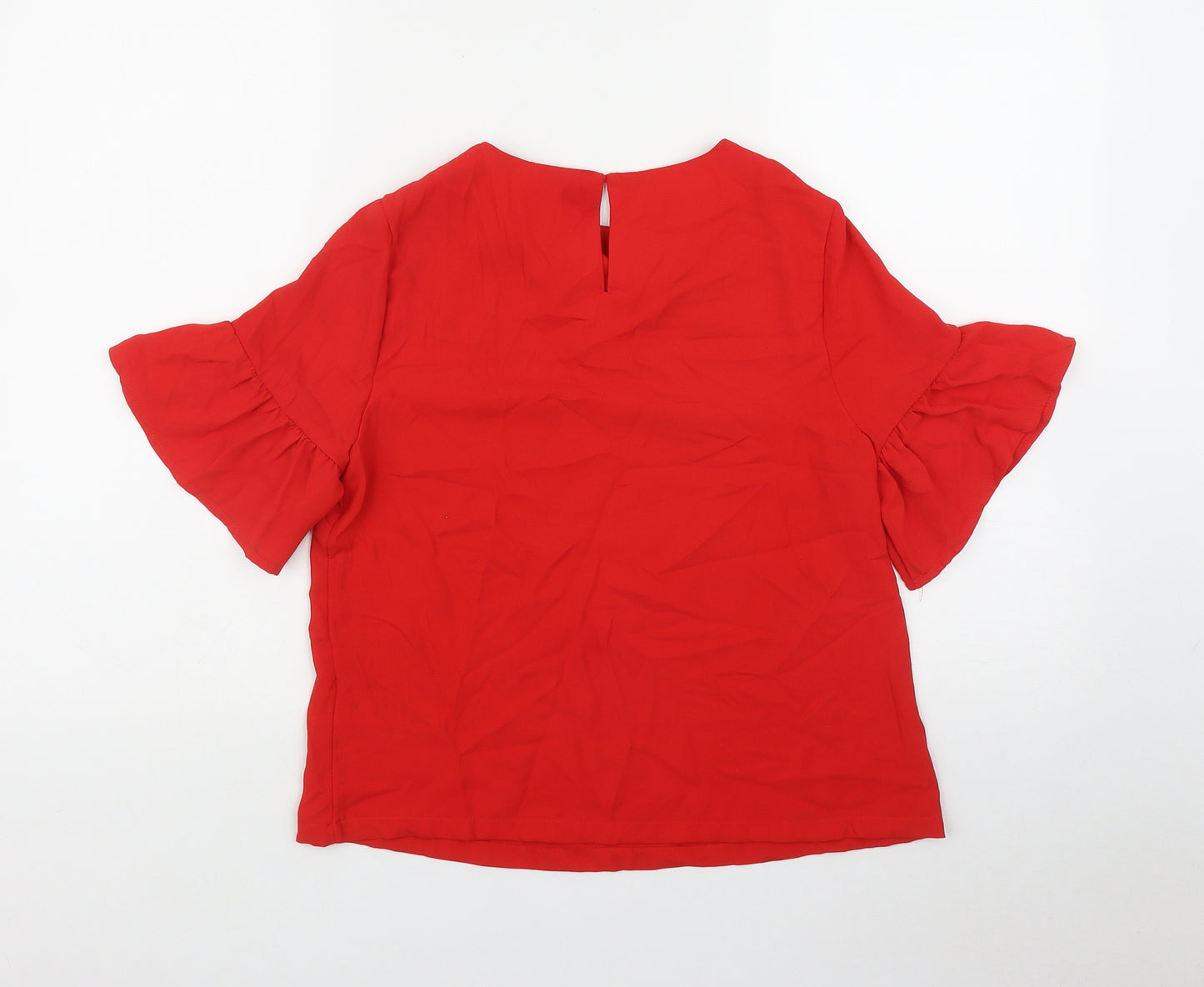 New Look Womens Red  Polyester Basic Blouse Size 8 Round Neck