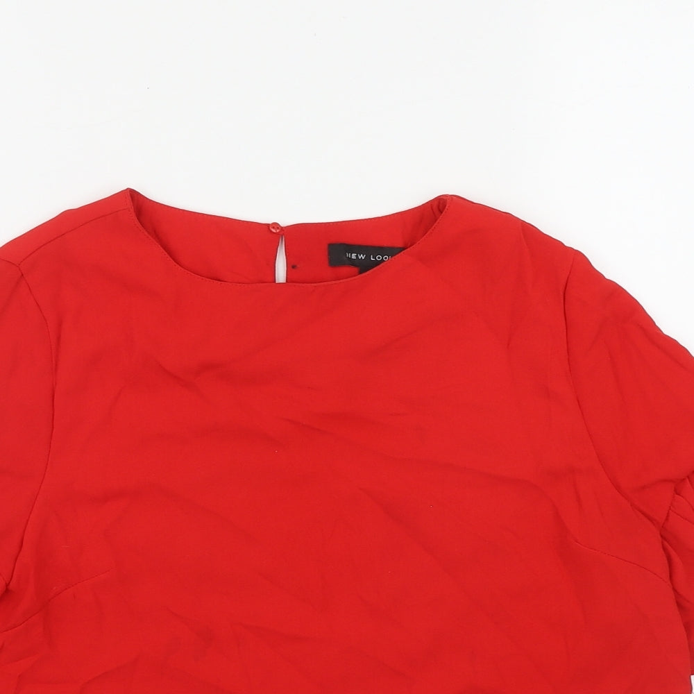New Look Womens Red  Polyester Basic Blouse Size 8 Round Neck