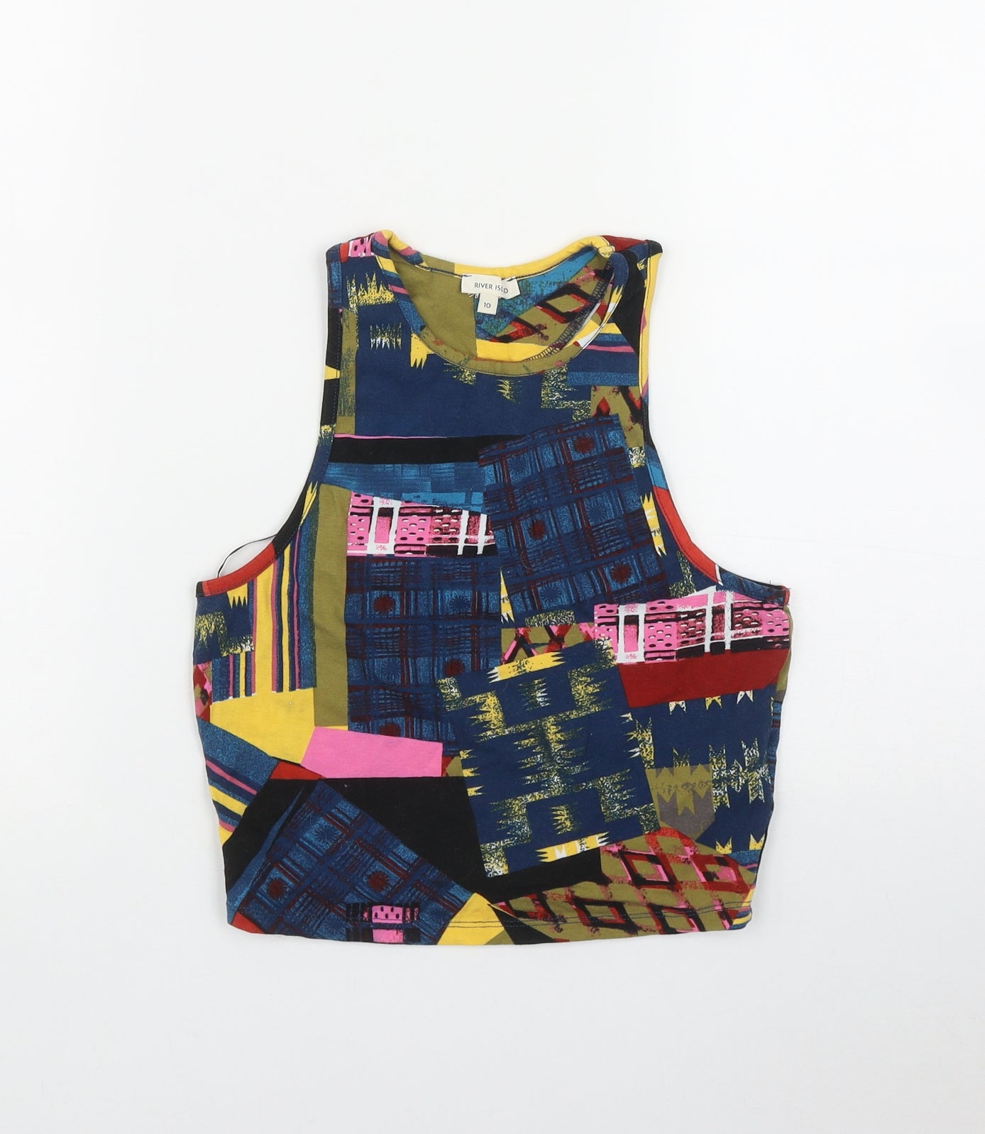 River Island Womens Multicoloured Geometric Cotton Basic Tank Size 10 Round Neck