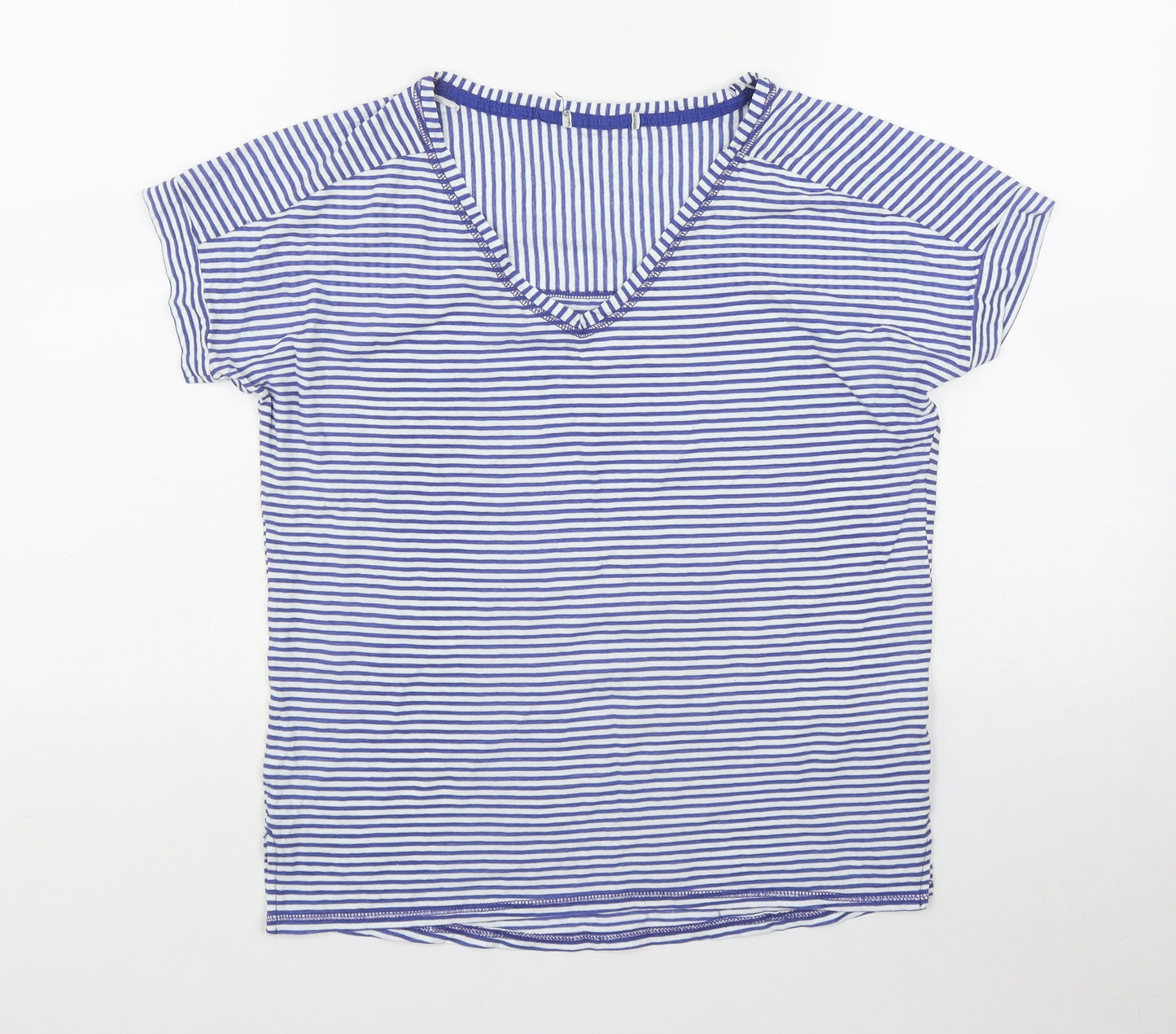 NEXT Womens Blue Striped Cotton Basic T-Shirt Size 6 V-Neck