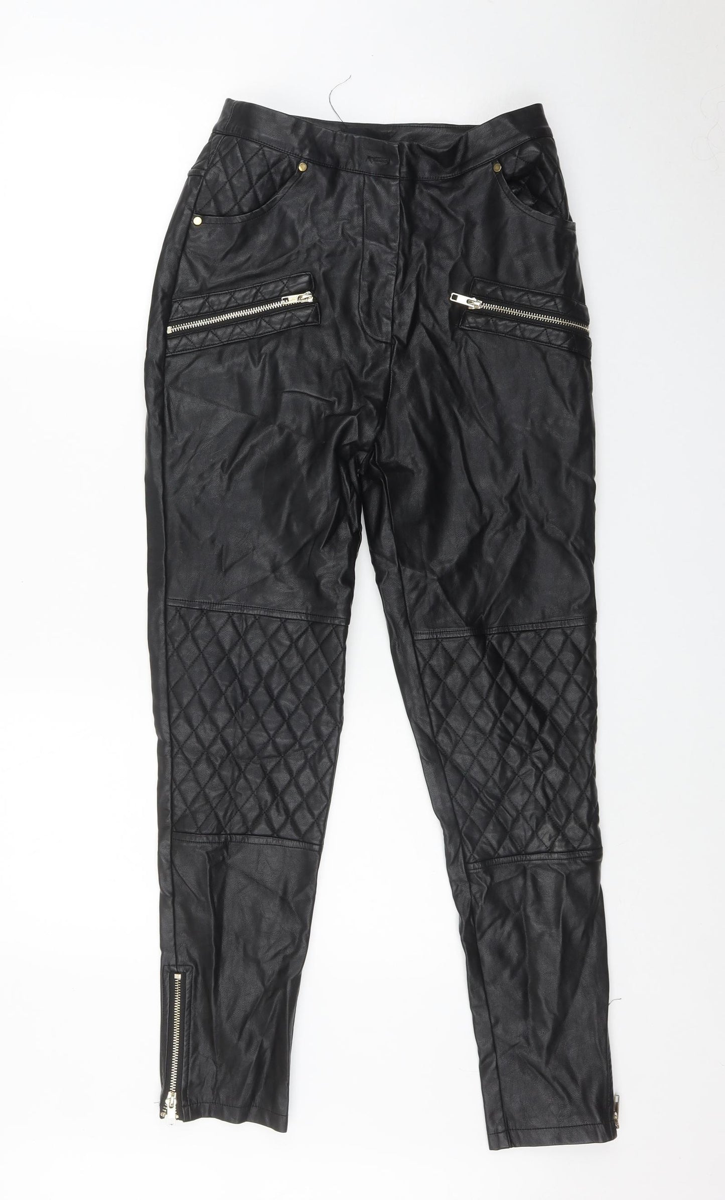 Missguided Womens Black  Polyurethane Trousers  Size 8 L28 in Regular Zip - Faux Leather