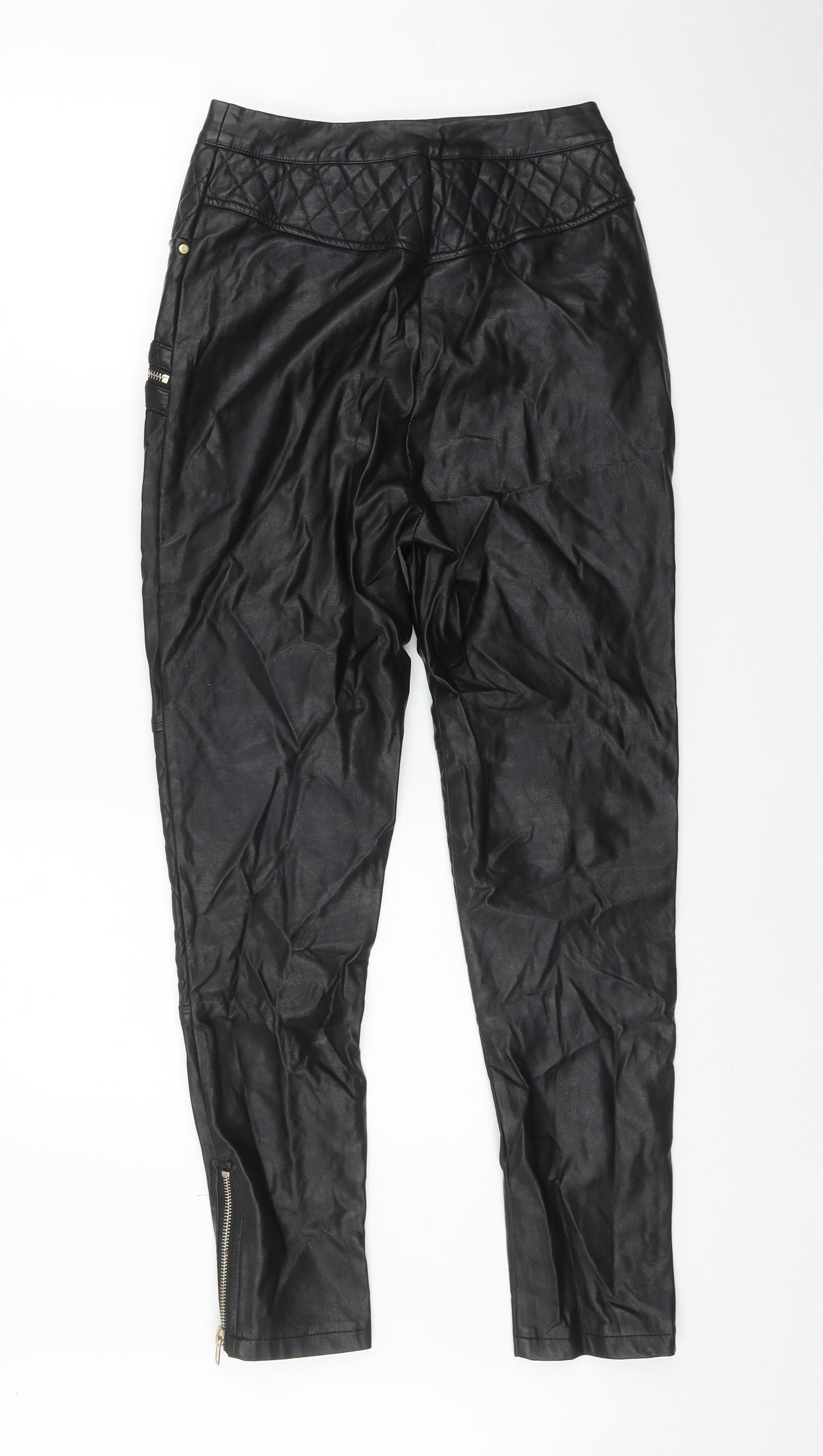 Missguided Womens Black  Polyurethane Trousers  Size 8 L28 in Regular Zip - Faux Leather