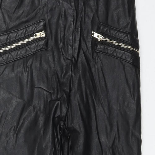 Missguided Womens Black  Polyurethane Trousers  Size 8 L28 in Regular Zip - Faux Leather