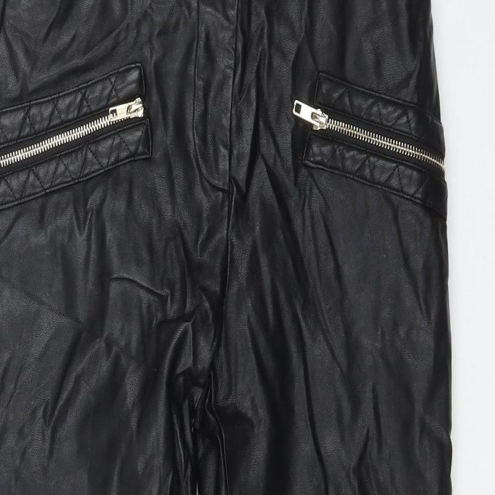 Missguided Womens Black  Polyurethane Trousers  Size 8 L28 in Regular Zip - Faux Leather