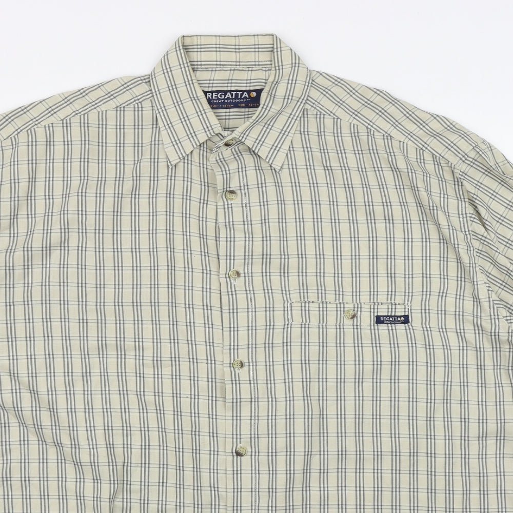 Regatta Mens Beige Plaid Polyester  Button-Up Size L Collared