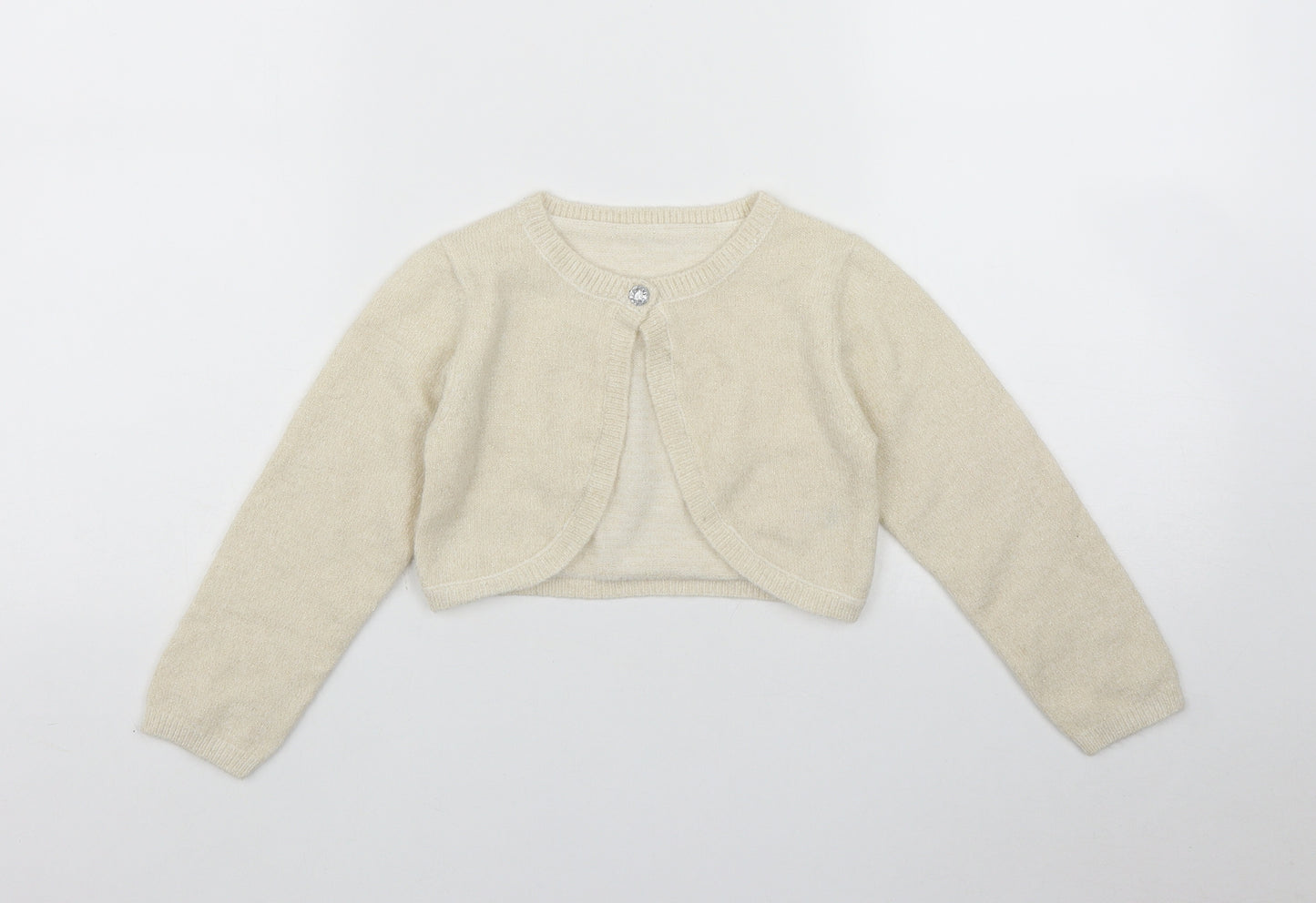 Dunnes Stores Girls Beige Round Neck  Acrylic Cardigan Jumper Size 3-4 Years