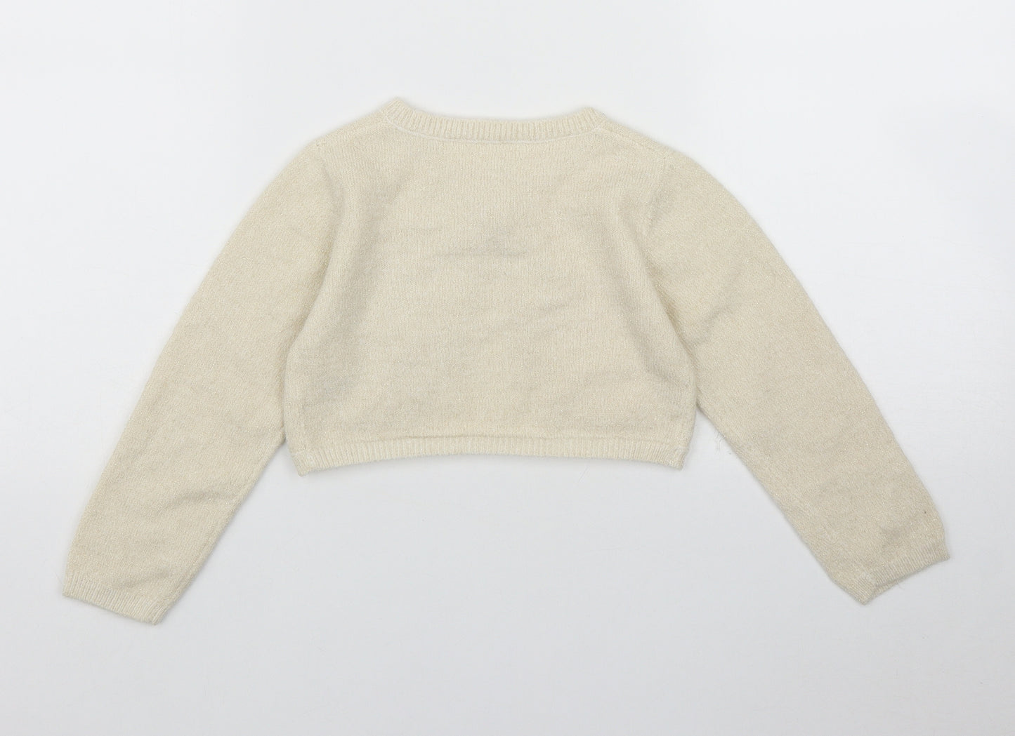 Dunnes Stores Girls Beige Round Neck  Acrylic Cardigan Jumper Size 3-4 Years