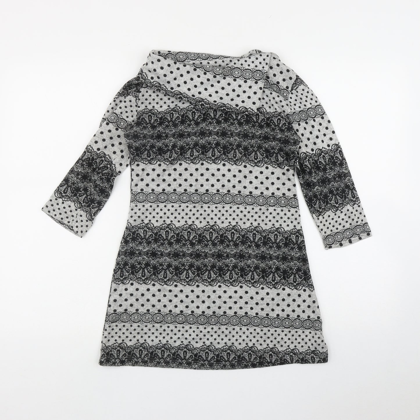 IZABEL Womens Grey Roll Neck Geometric Polyester Pullover Jumper Size S