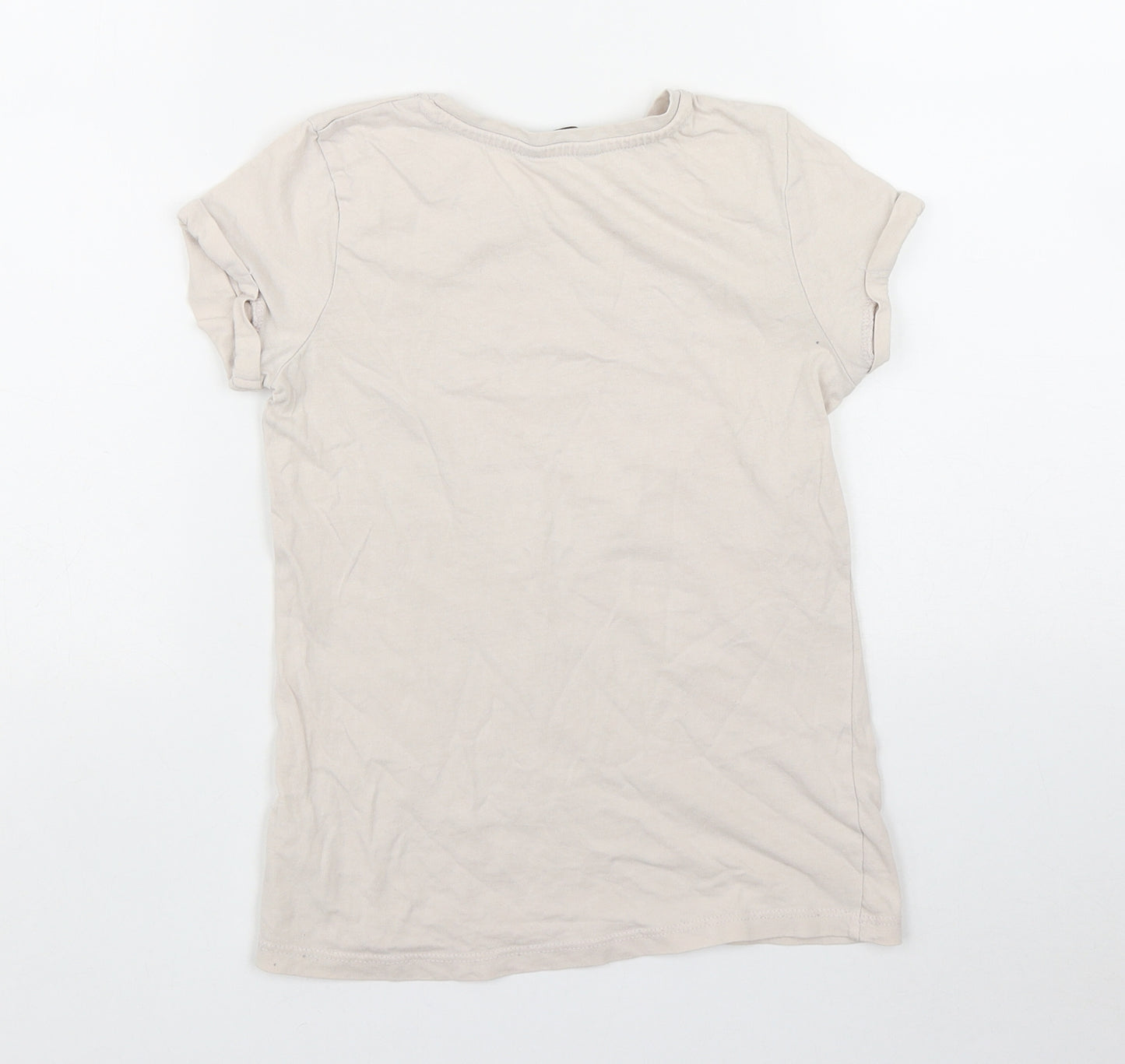 George Girls Beige  Cotton Basic T-Shirt Size 7-8 Years Round Neck  - 'Shine and Sparkle always'