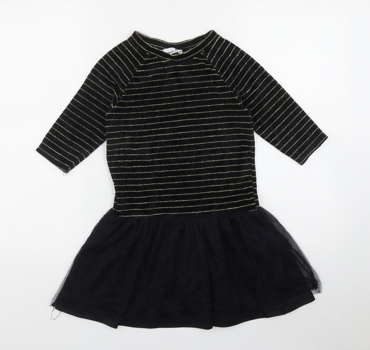 La Redoute Girls Black Striped Polyester Fit & Flare  Size 8 Years  Round Neck