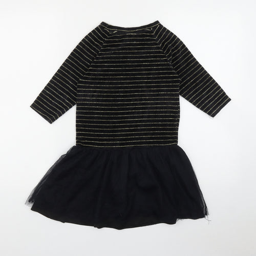 La Redoute Girls Black Striped Polyester Fit & Flare  Size 8 Years  Round Neck