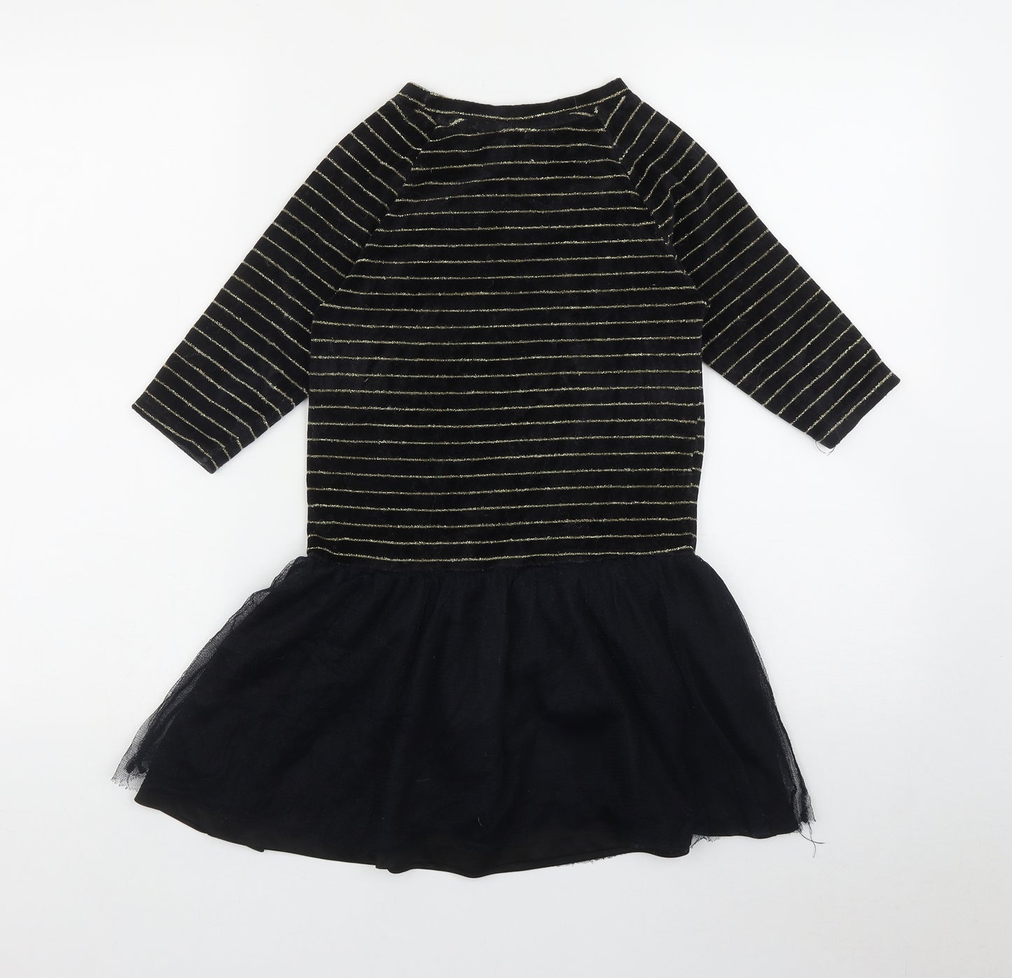 La Redoute Girls Black Striped Polyester Fit & Flare  Size 8 Years  Round Neck