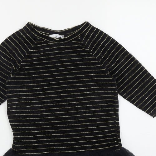 La Redoute Girls Black Striped Polyester Fit & Flare  Size 8 Years  Round Neck