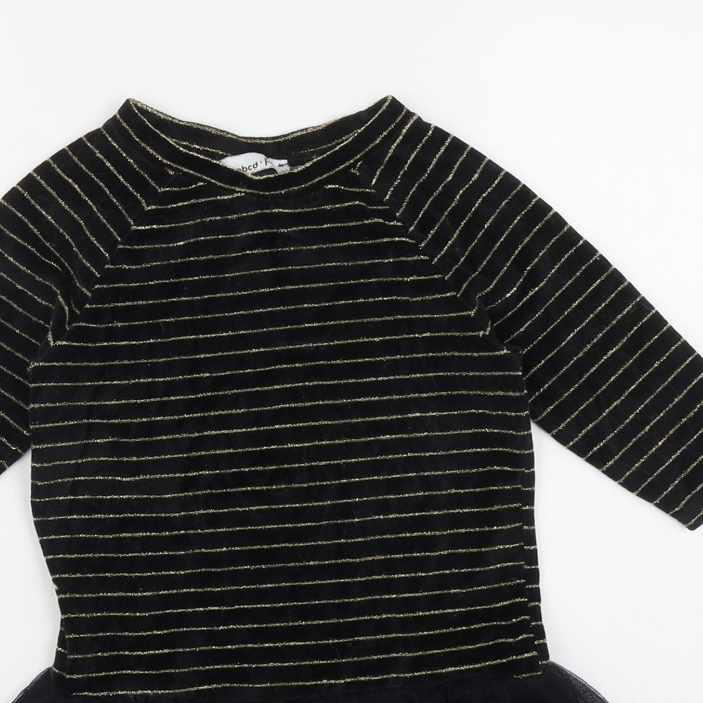 La Redoute Girls Black Striped Polyester Fit & Flare  Size 8 Years  Round Neck