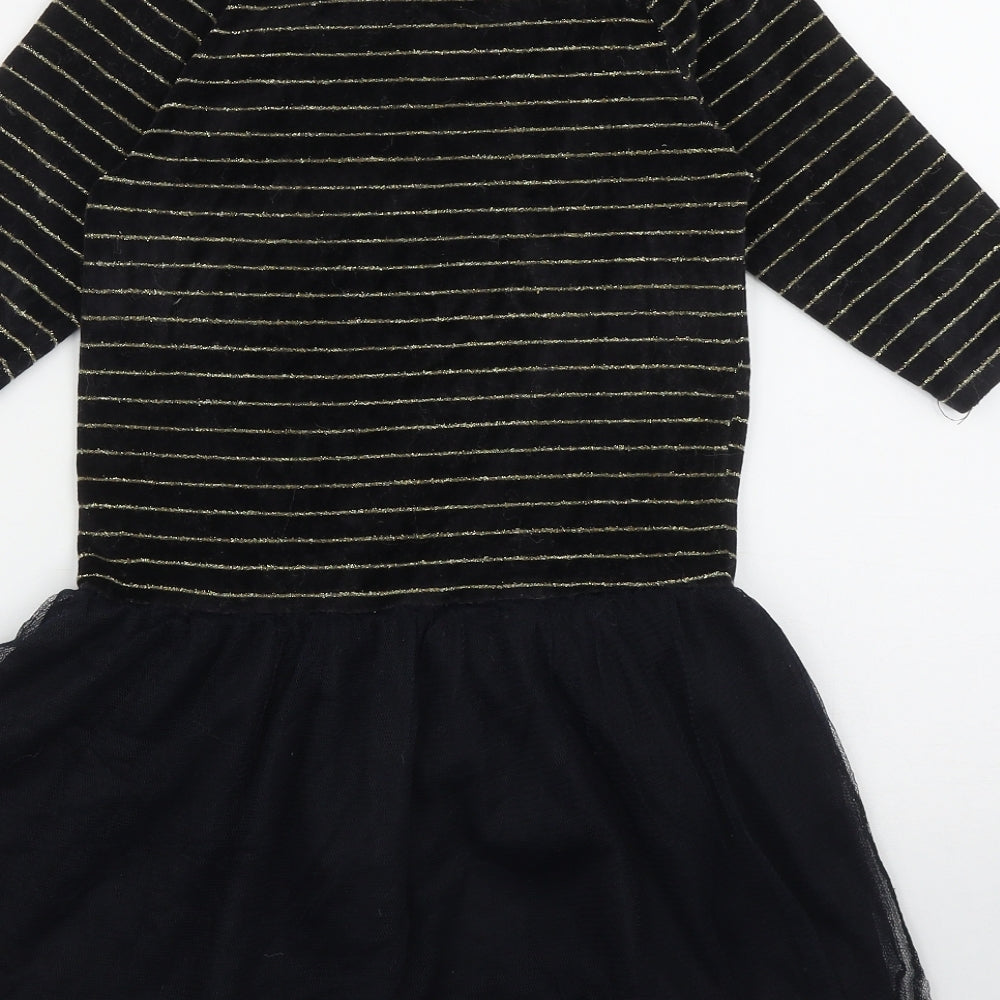 La Redoute Girls Black Striped Polyester Fit & Flare  Size 8 Years  Round Neck