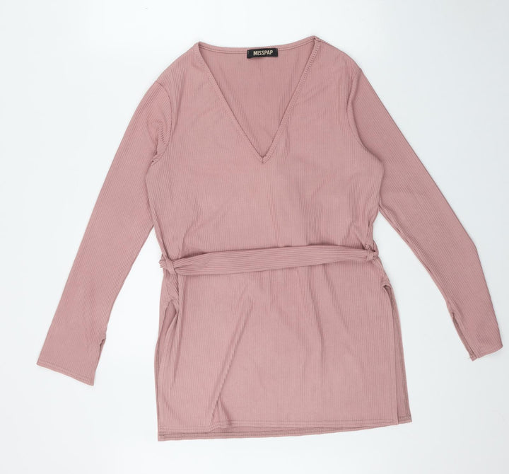 Misspap Womens Pink  Polyester Tunic T-Shirt Size 10 V-Neck