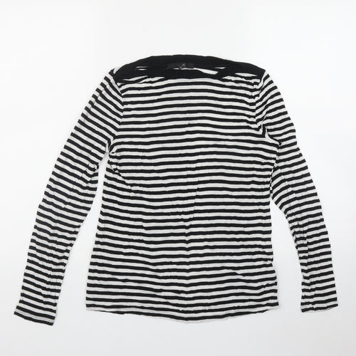 NEXT Womens Black Striped Viscose Basic T-Shirt Size 8 Boat Neck