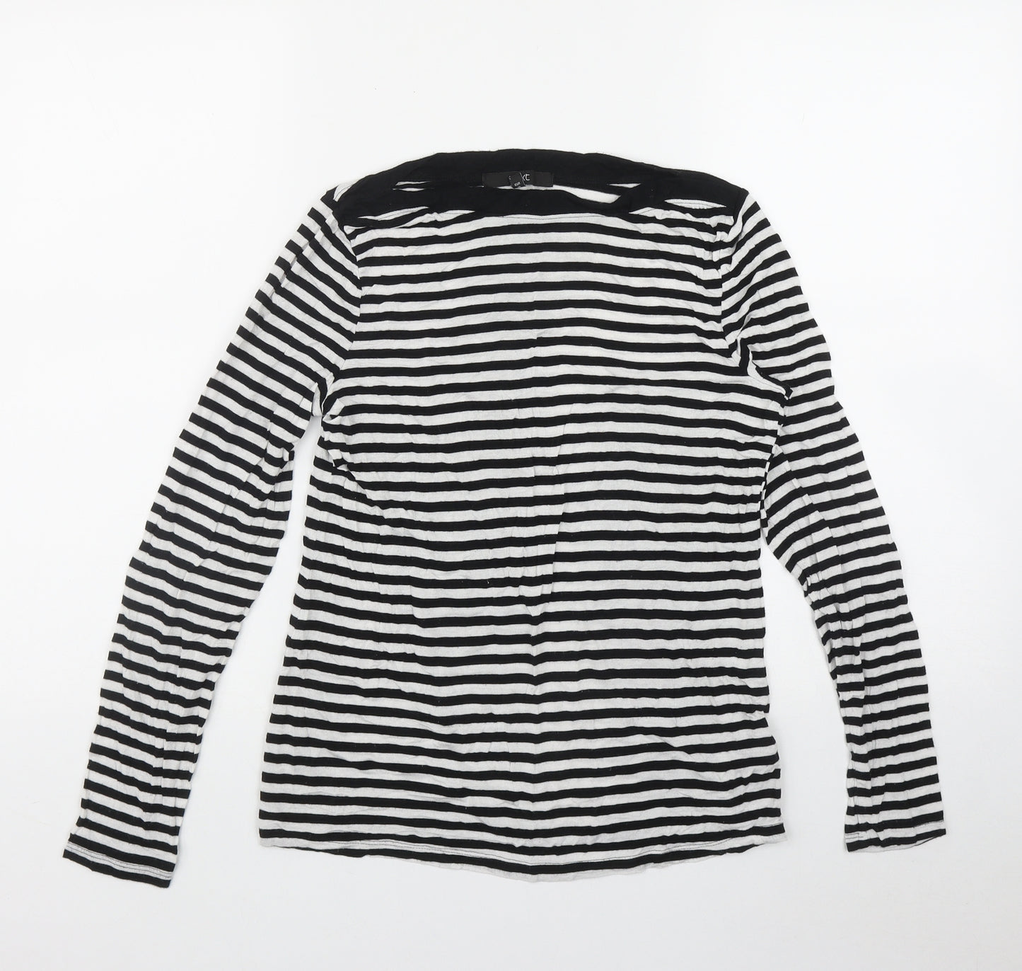 NEXT Womens Black Striped Viscose Basic T-Shirt Size 8 Boat Neck