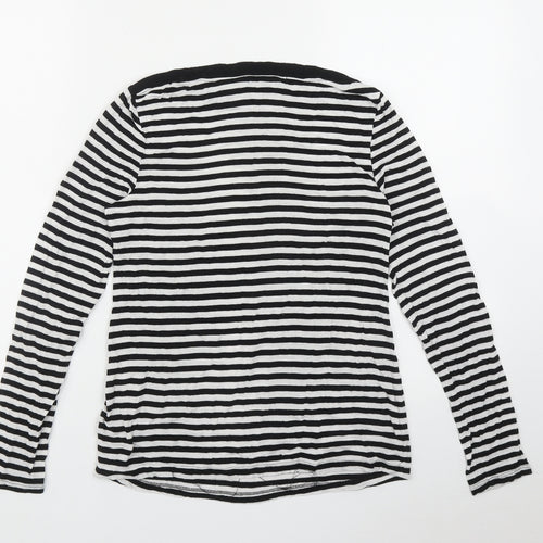 NEXT Womens Black Striped Viscose Basic T-Shirt Size 8 Boat Neck