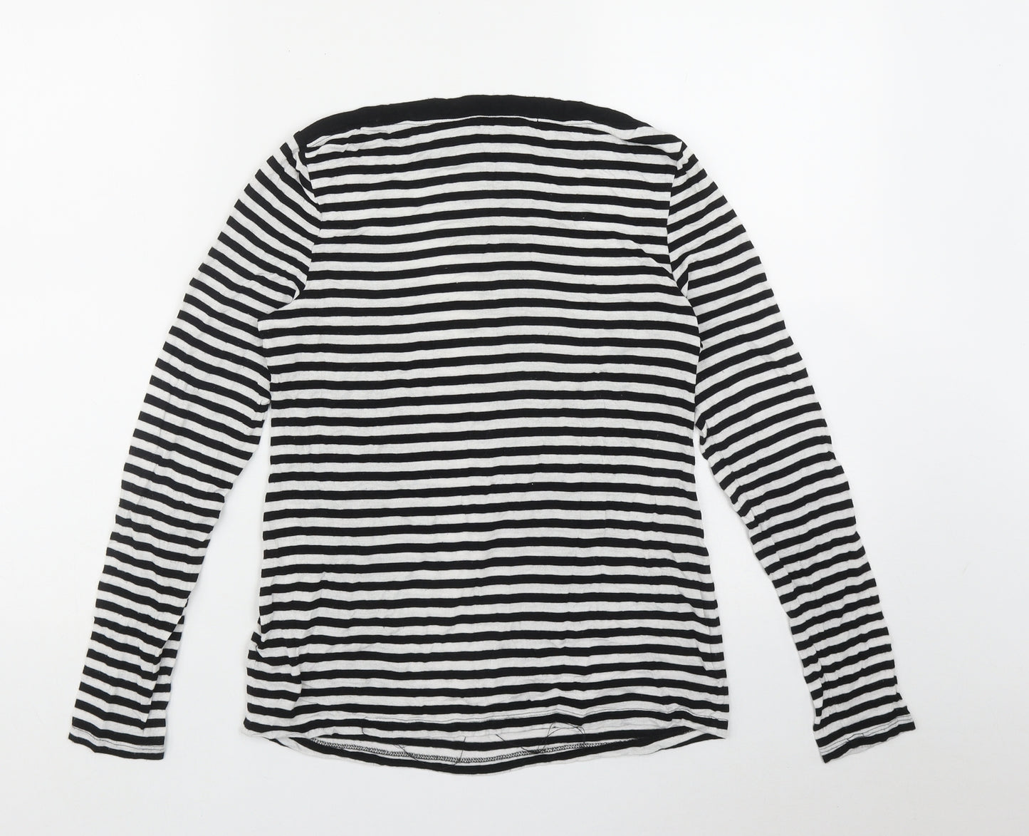 NEXT Womens Black Striped Viscose Basic T-Shirt Size 8 Boat Neck