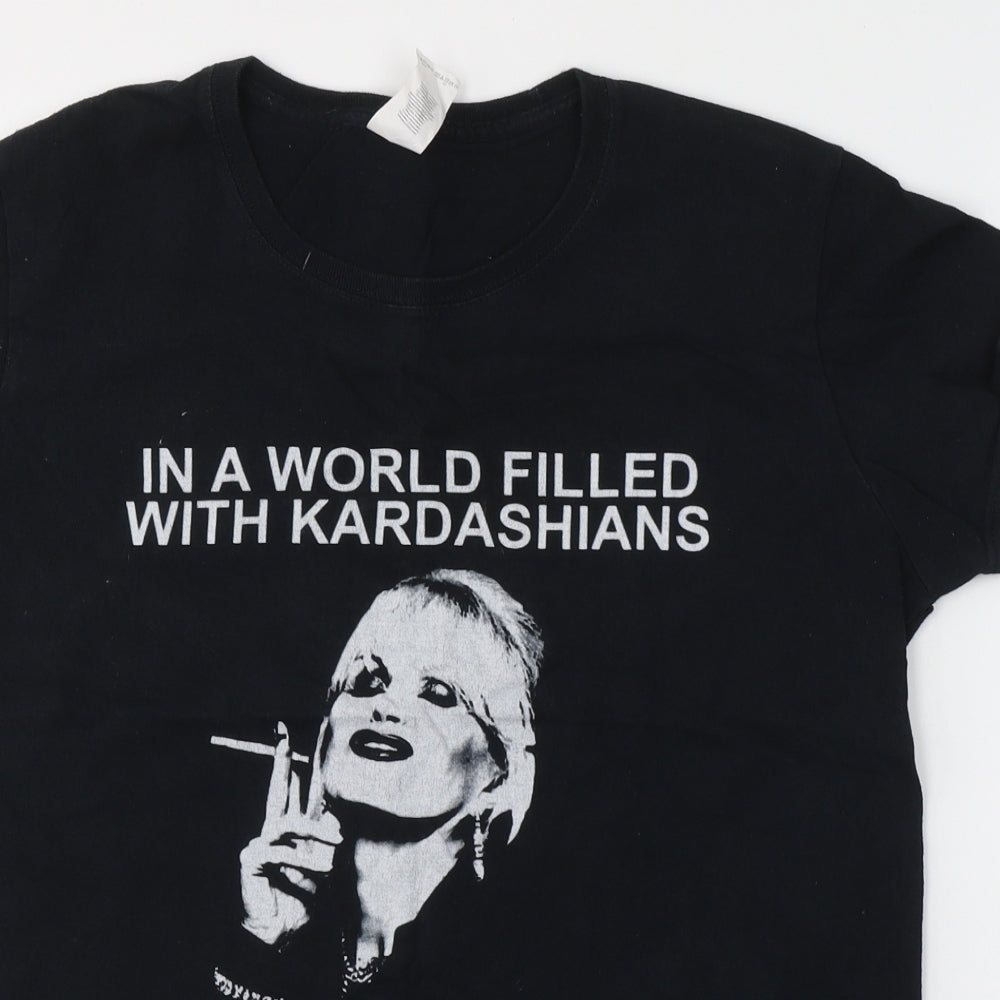 Gildan Womens Black  Cotton Basic T-Shirt Size L Round Neck