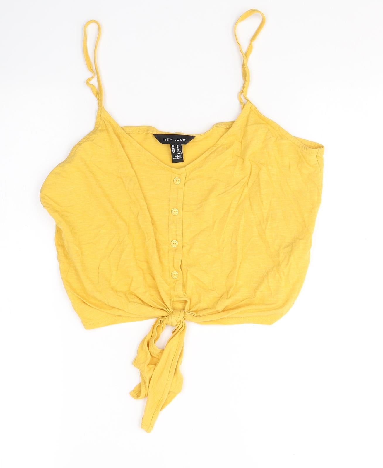 New Look Womens Yellow  Cotton Camisole Tank Size 16 V-Neck
