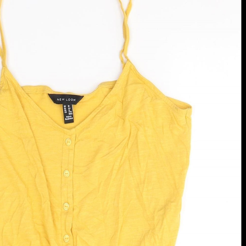 New Look Womens Yellow  Cotton Camisole Tank Size 16 V-Neck