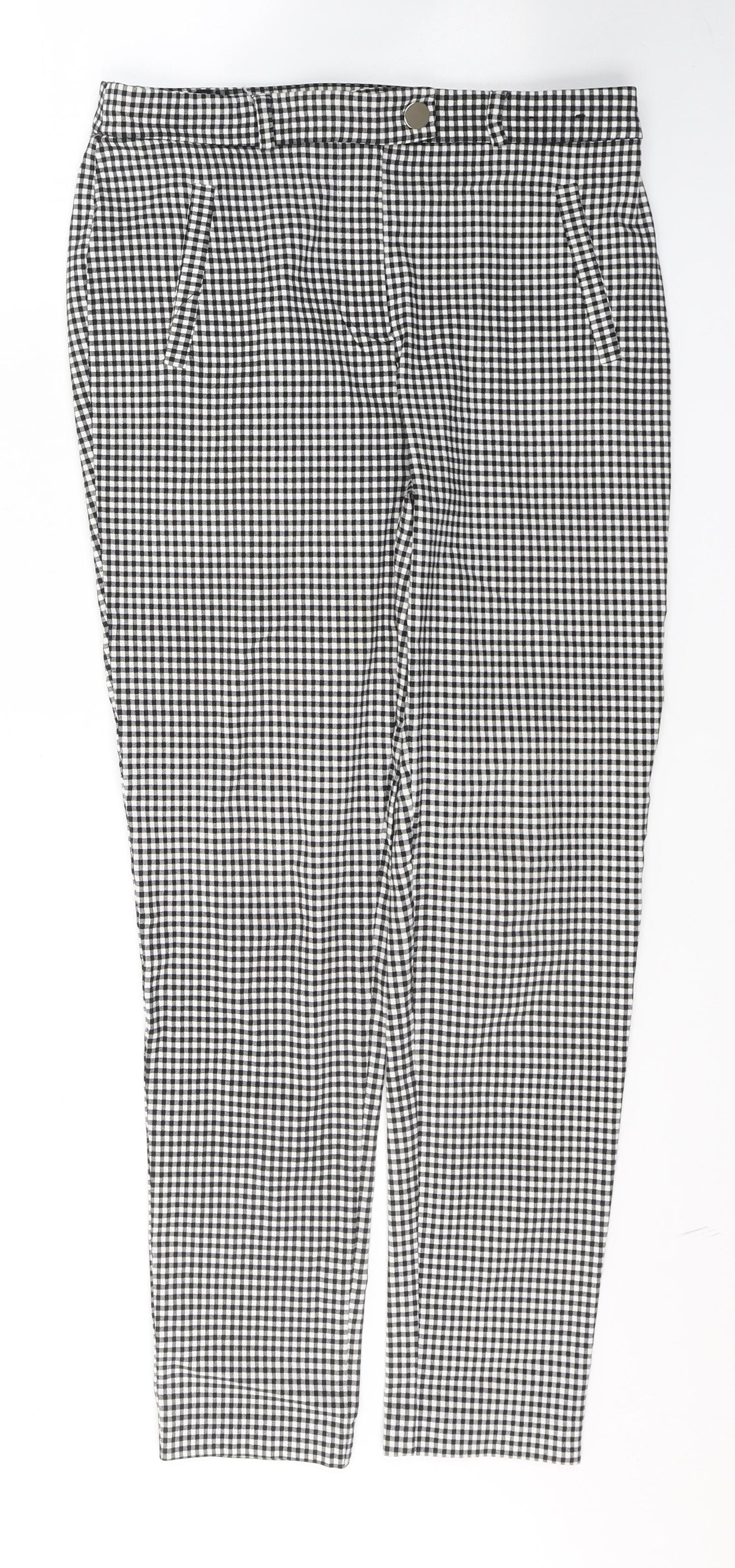 F&F Womens Black Check Viscose Trousers  Size 12 L27 in Regular Button