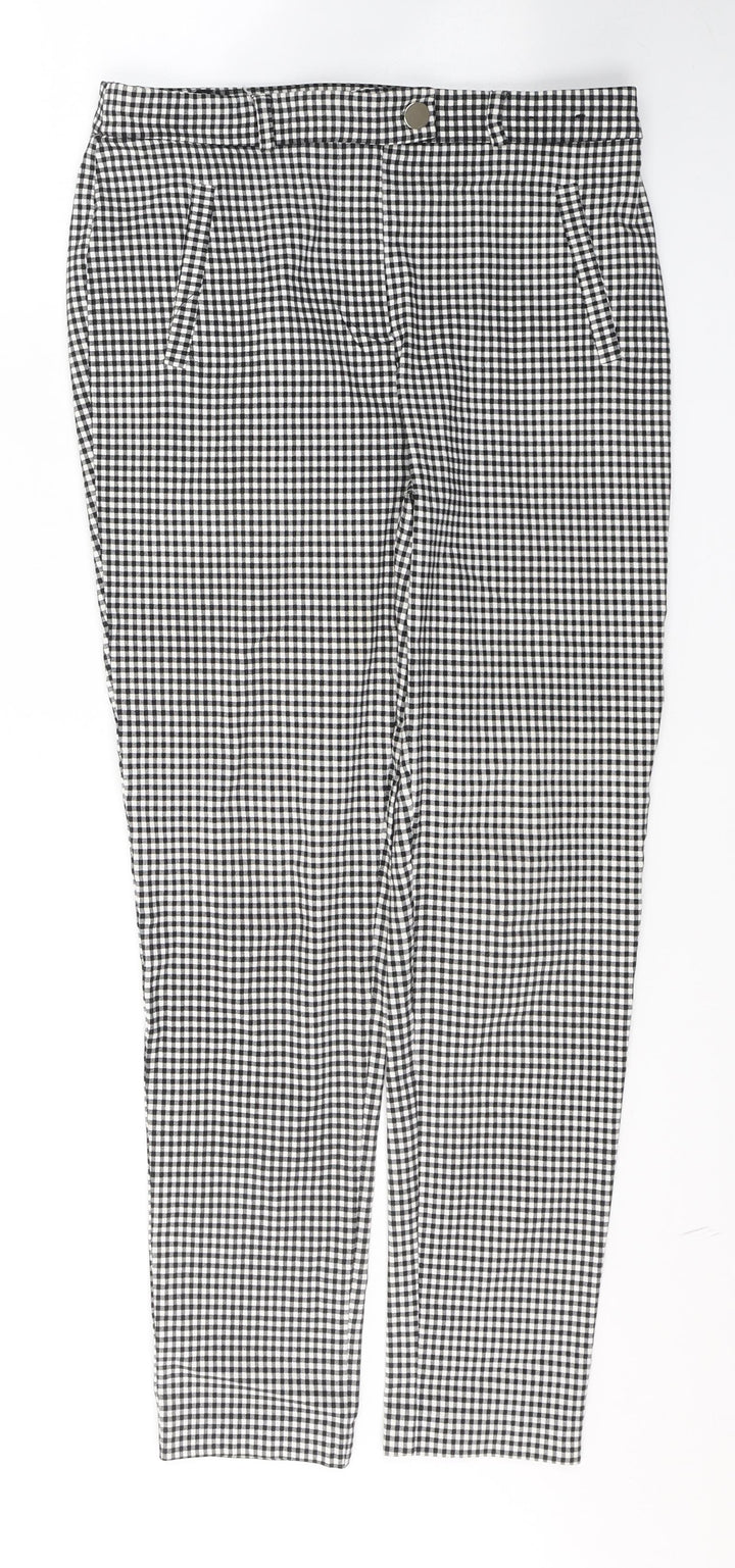 F&F Womens Black Check Viscose Trousers  Size 12 L27 in Regular Button