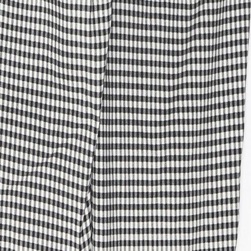 F&F Womens Black Check Viscose Trousers  Size 12 L27 in Regular Button