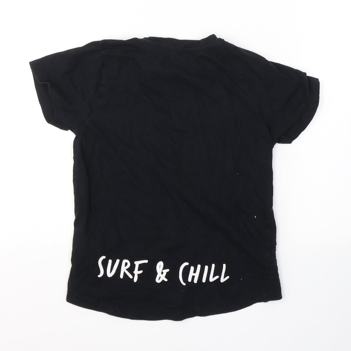 Preworn Boys Black  Cotton Pullover T-Shirt Size 5-6 Years Round Neck Pullover