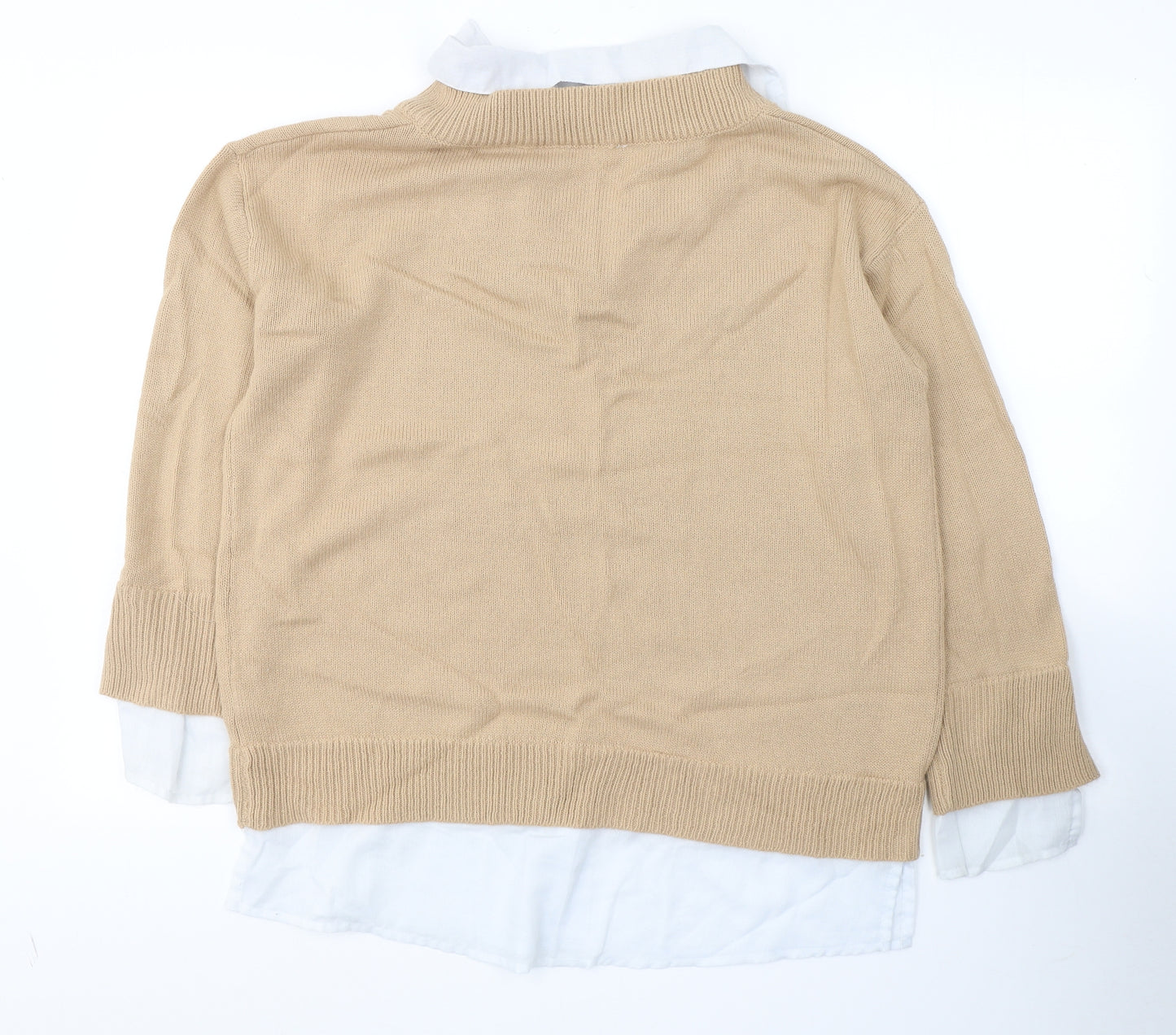 Pep&Co Womens Beige Collared  Acrylic Pullover Jumper Size 12