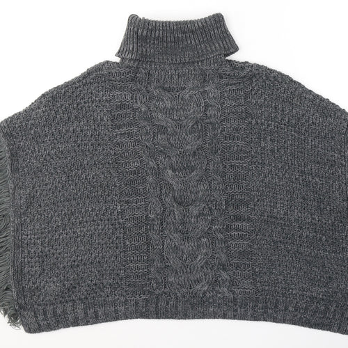 NEXT Girls Grey Roll Neck  Acrylic Cape Jumper Size 7-8 Years  Pullover